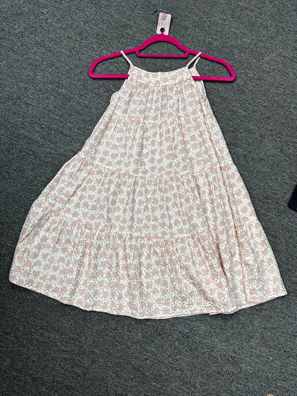 130-Bonton Paris Girls Pink Heart & Gold Dot Tiered Calypso Cami Dress Size 6